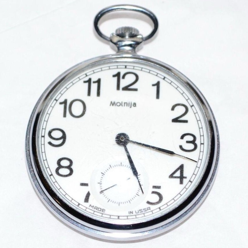 Vintage MOLNIJA Futbol Soccer Automatic Pocket Watch Soviet Russian 18 Jewels